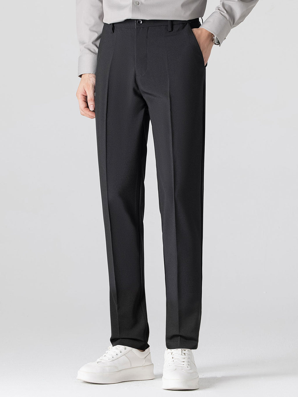Contrast Trim Textured Zipper Knit Polo & Slim Fit Tapered Trousers