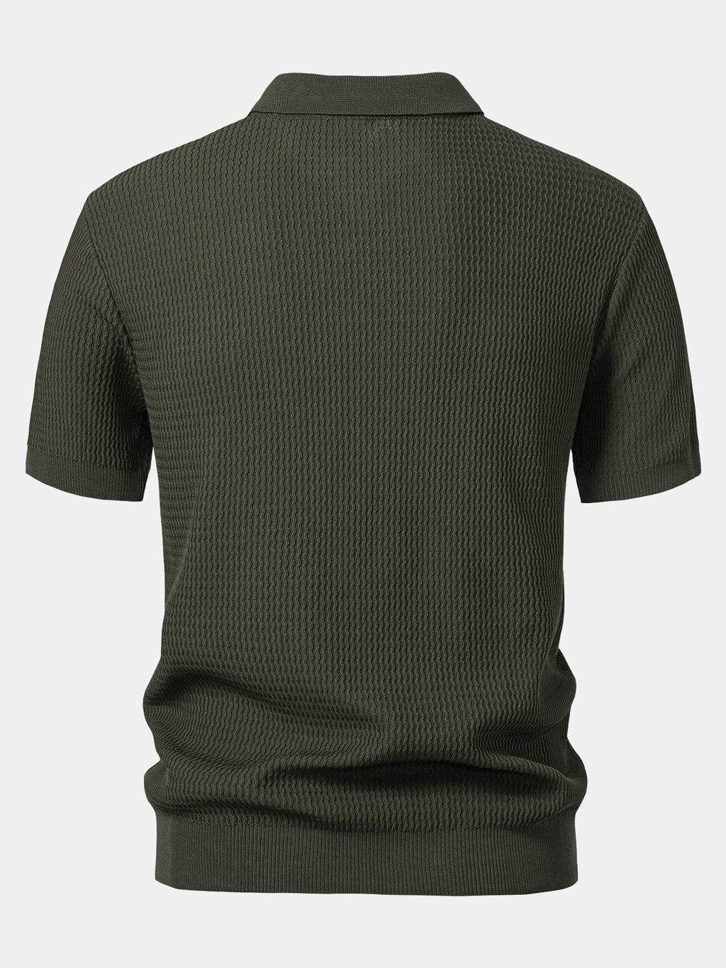 Wave Jacquard Knit V Neck Polo Shirt & Straight Leg Ribbed Pants
