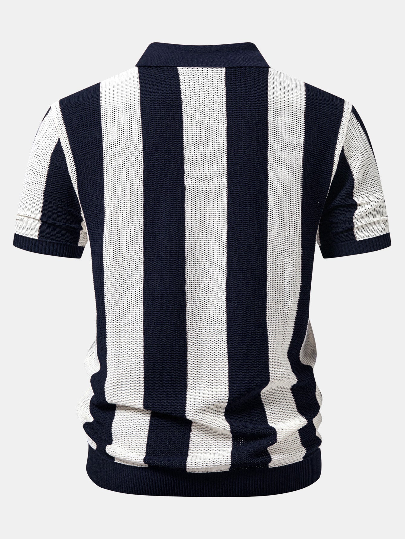 Stripe Zipper Open Knit Polo & Straight Leg Linen Pants