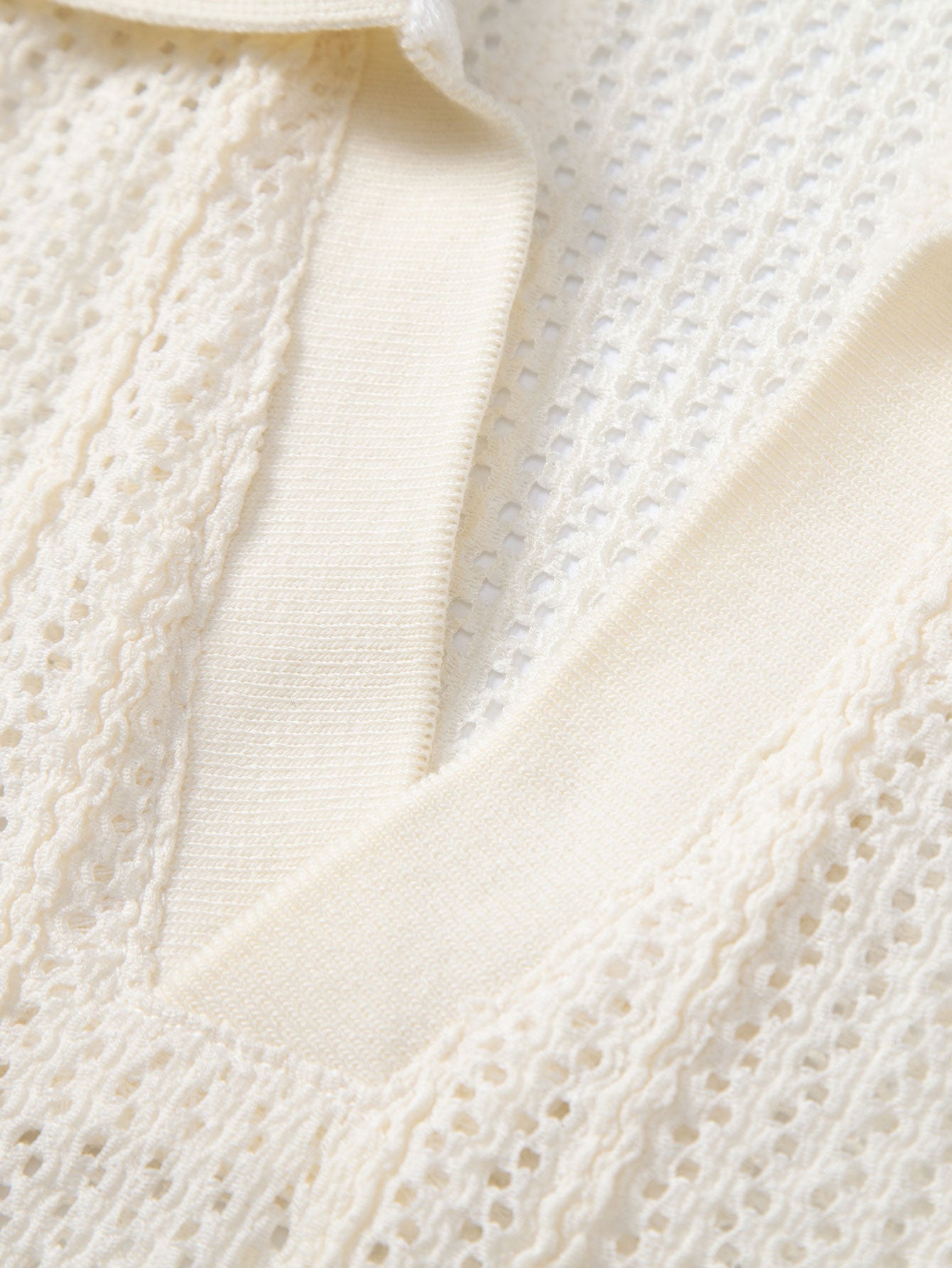 Relax Fit Striped Open Knit Polo & Straight Leg Linen Pants