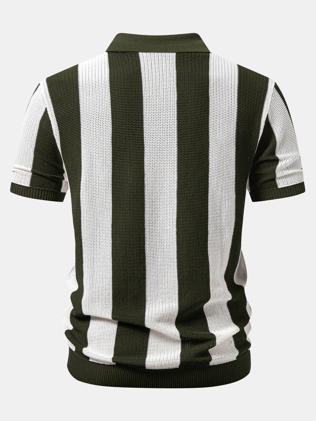 Stripe Zipper Open Knit Polo & Straight Leg Linen Pants