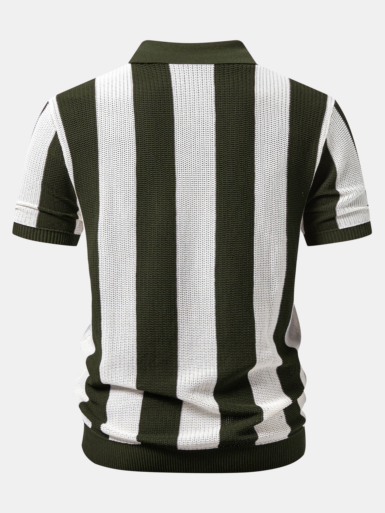 Stripe Zipper Open Knit Polo & Straight Leg Linen Pants