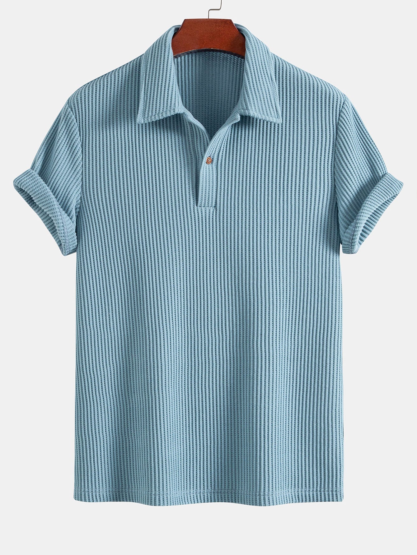 Short Sleeved Waffle Polo & Straight Leg Linen Pants
