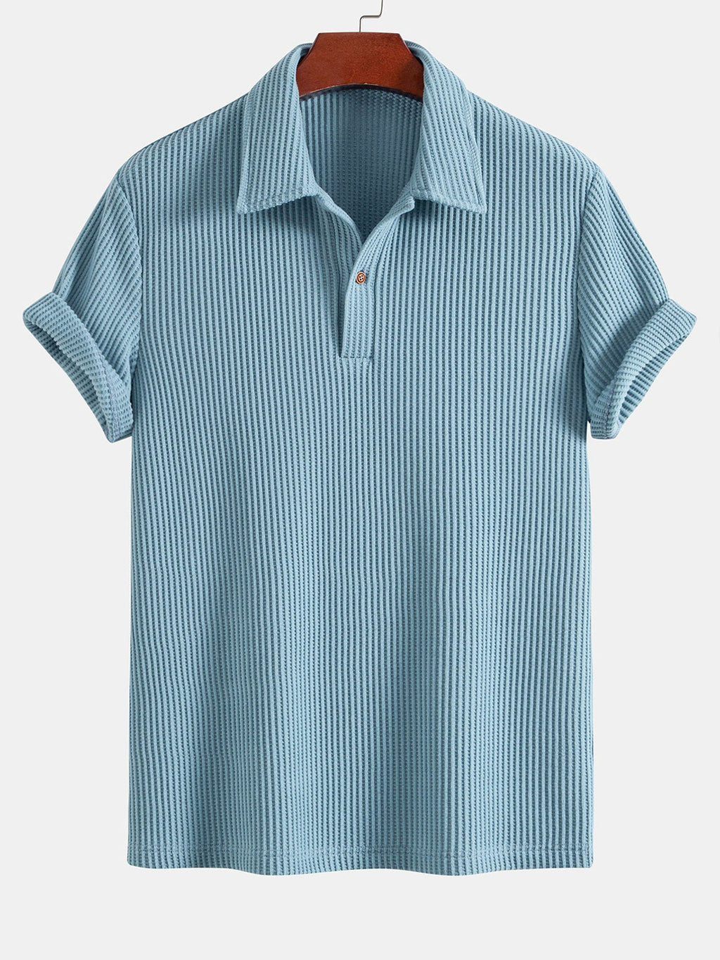 Short Sleeved Waffle Polo & Drawstring Knitted Waffle Shorts