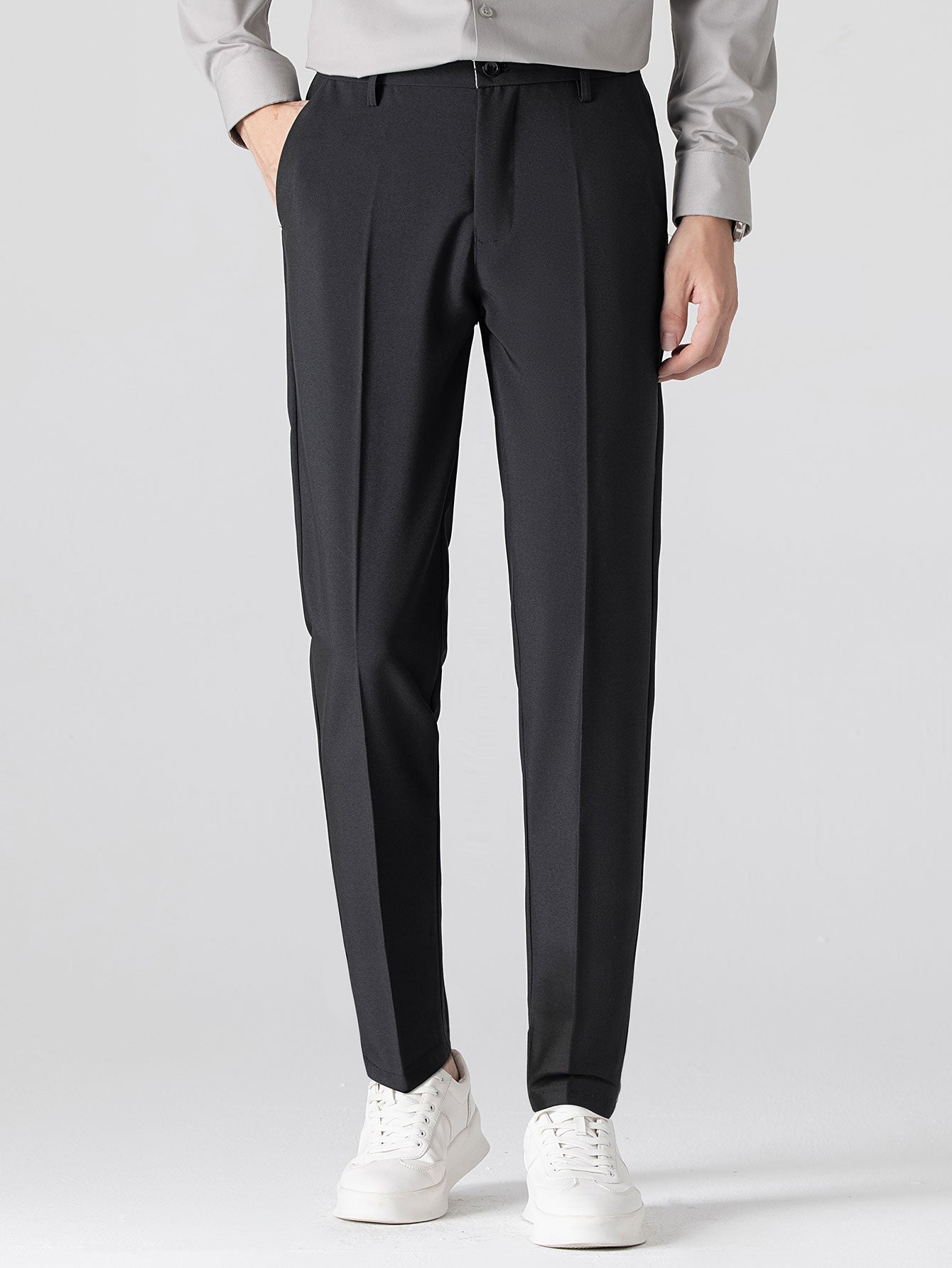 Contrast Textured Johnny Collar Knit Polo & Slim Fit Tapered Trousers