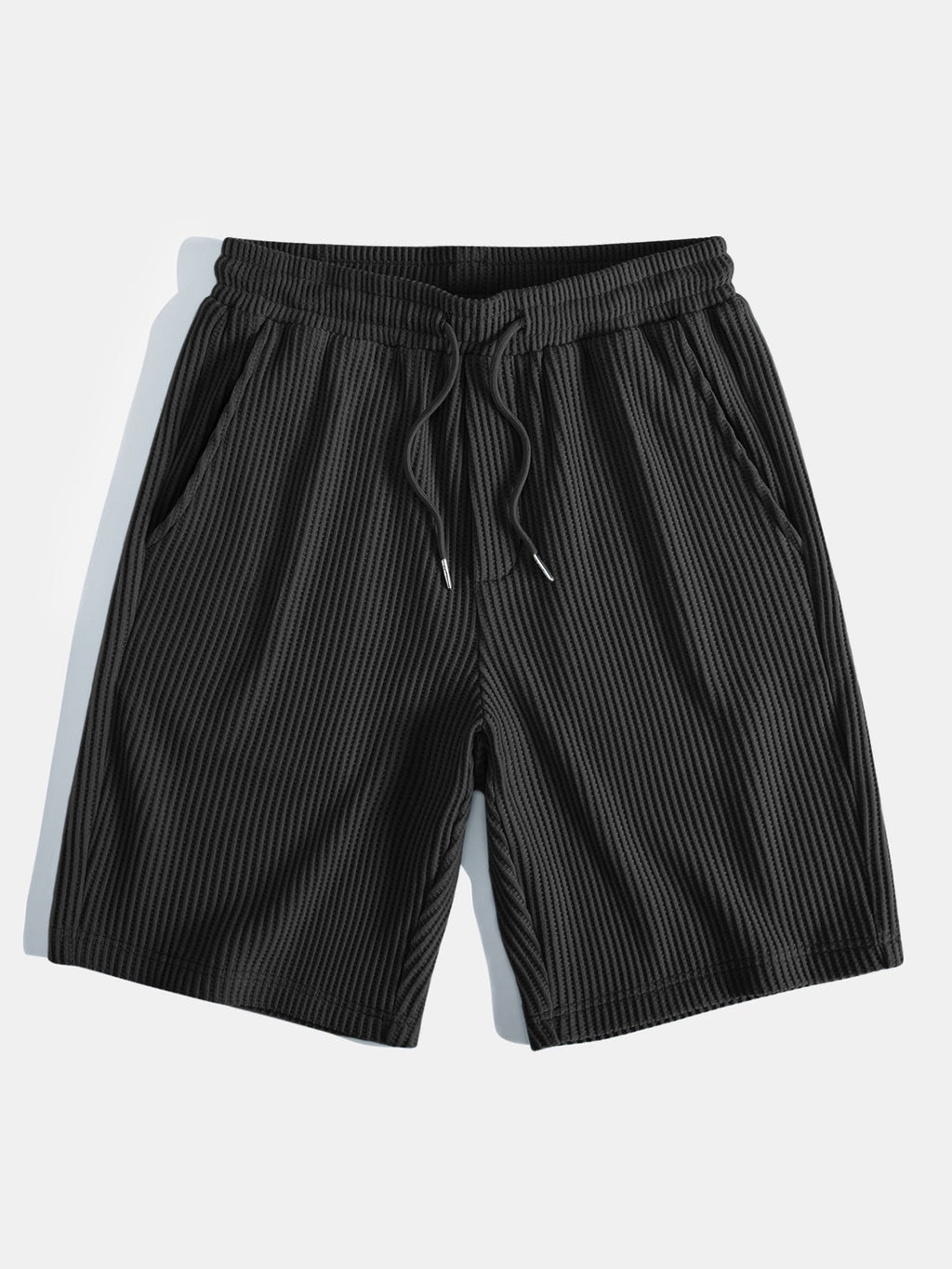 Short Sleeved Waffle V-neck Polo & Drawstring Knitted Waffle Shorts