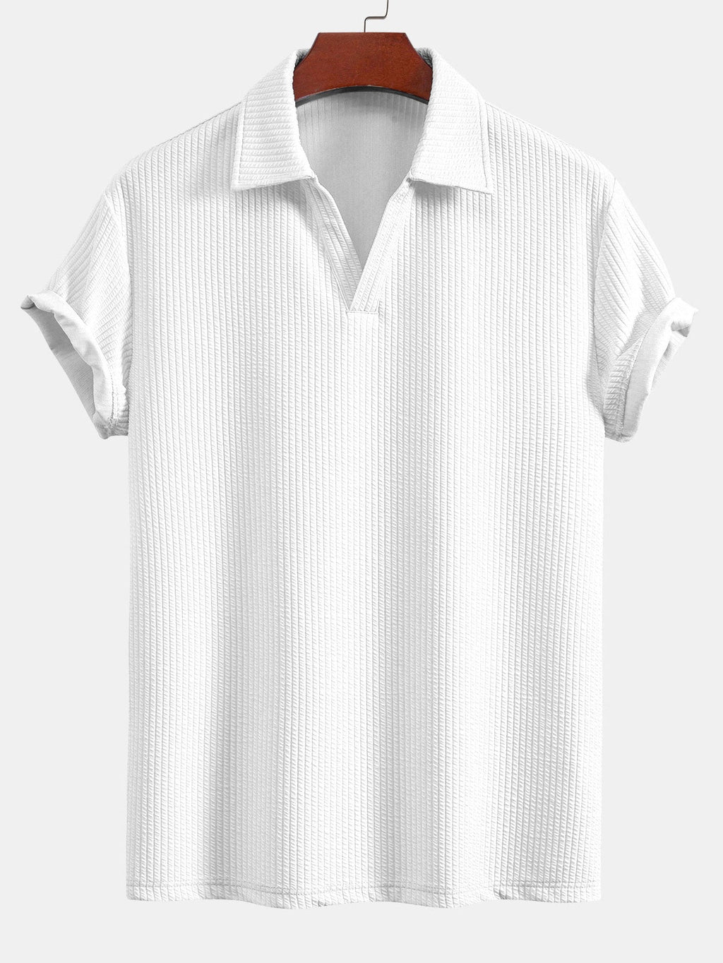 Short Sleeved V-Neck Ribbed Polo & Straight Leg Ribbed Pants
