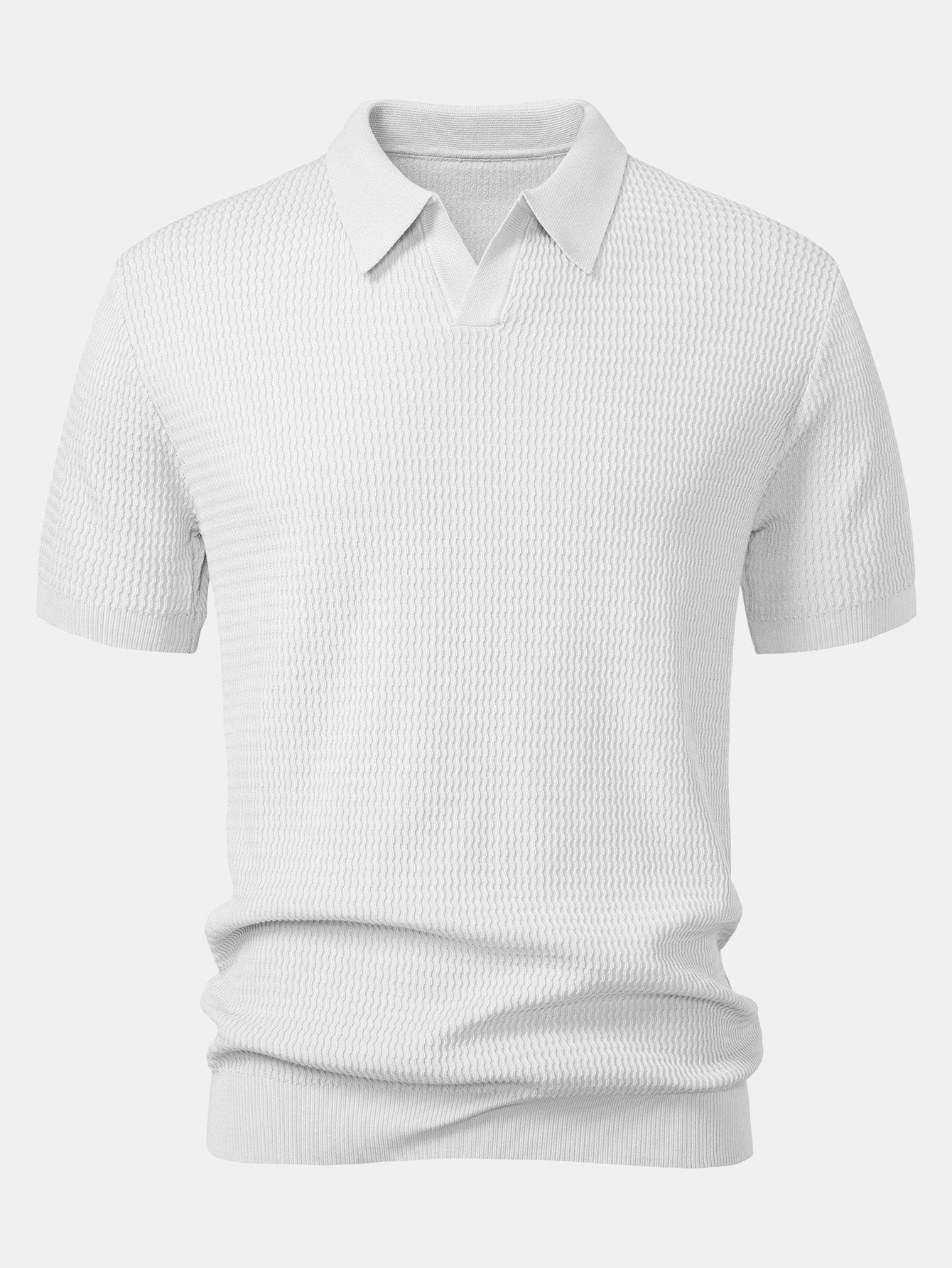 Wave Jacquard Knit V Neck Polo Shirt & Cotton Chino Shorts