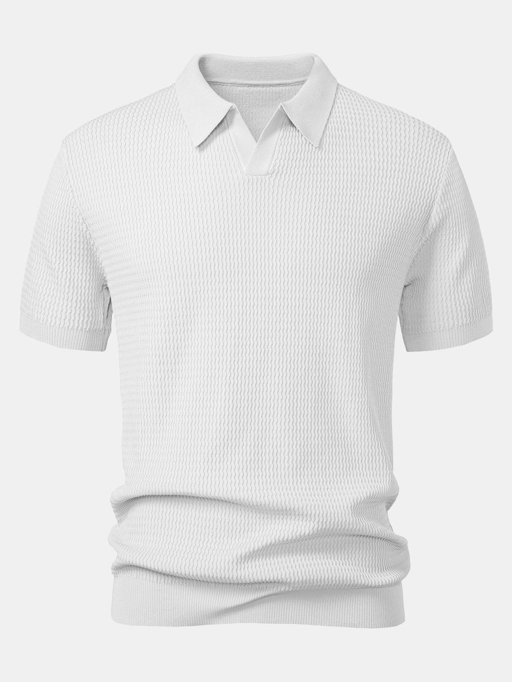 Wave Jacquard Knit V Neck Polo Shirt & Straight Leg Ribbed Pants