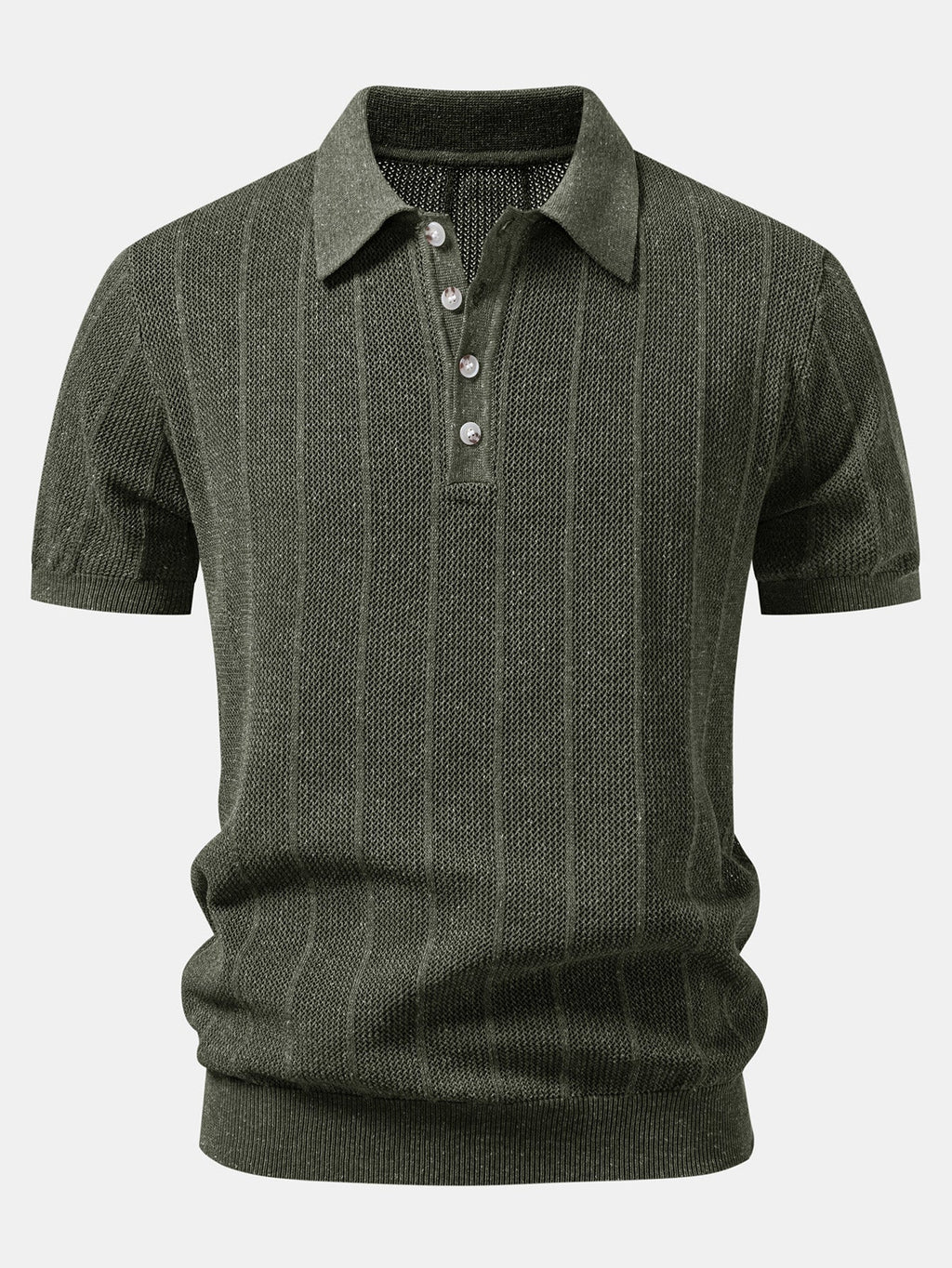 Linen Stripe Open Knit Polo & Straight Leg Linen Pants