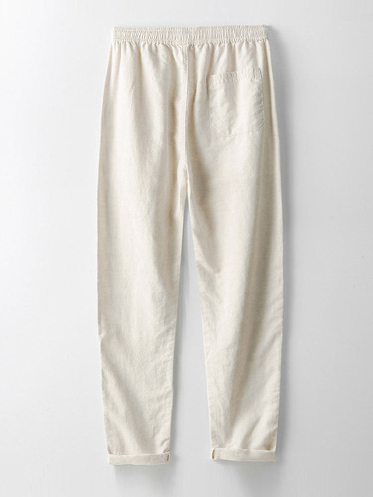 Relax Fit Geometry Crochet V Neck Knit Polo & Straight Leg Linen Pants