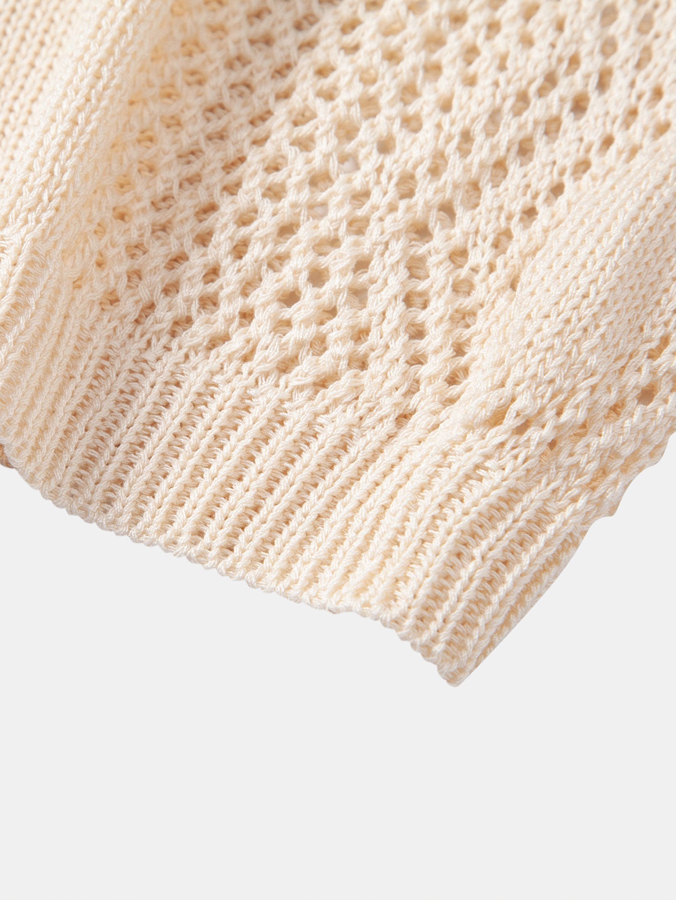 Relax Fit Geometry Crochet V Neck Knit Polo & Straight Leg Linen Pants