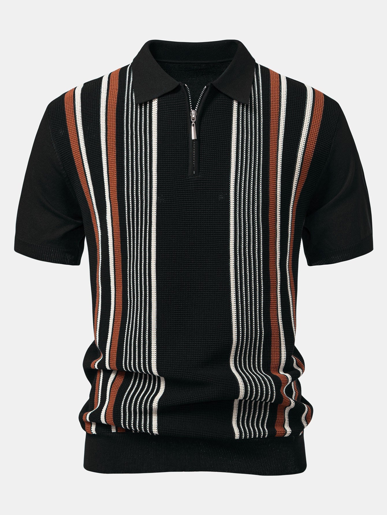 Stripe Knit Zip Up Polo Shirt & Straight Leg Linen Pants