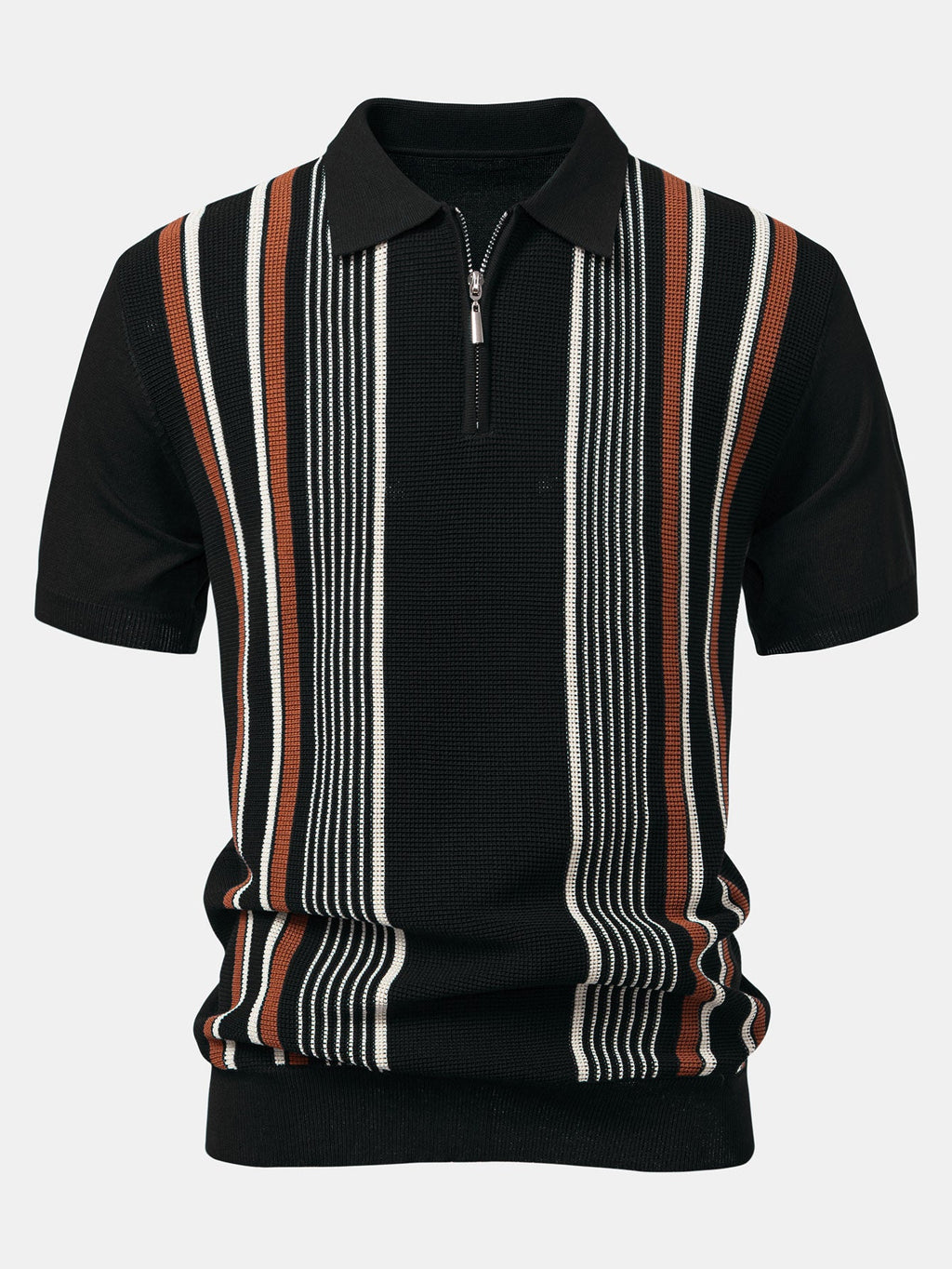 Stripe Knit Zip Up Polo Shirt & Slim Fit Tapered Trousers