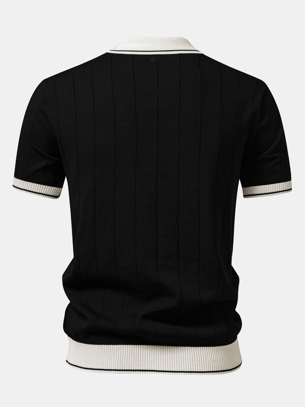 Contrast Trim Ribbed Johnny Collar Knit Polo & Straight Leg Ribbed Pants