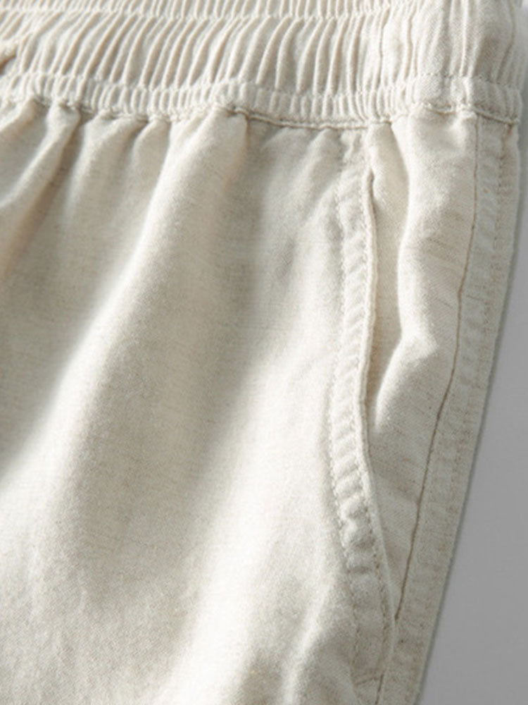 Striped Knit Johnny Collar Polo & Straight Leg Linen Pants