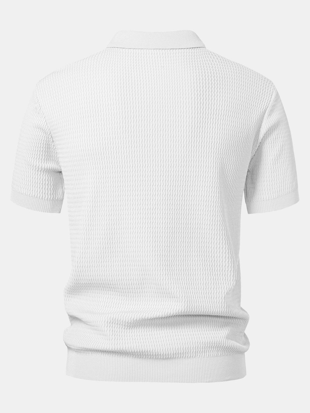 Wave Jacquard Knit V Neck Polo Shirt & Straight Leg Ribbed Pants