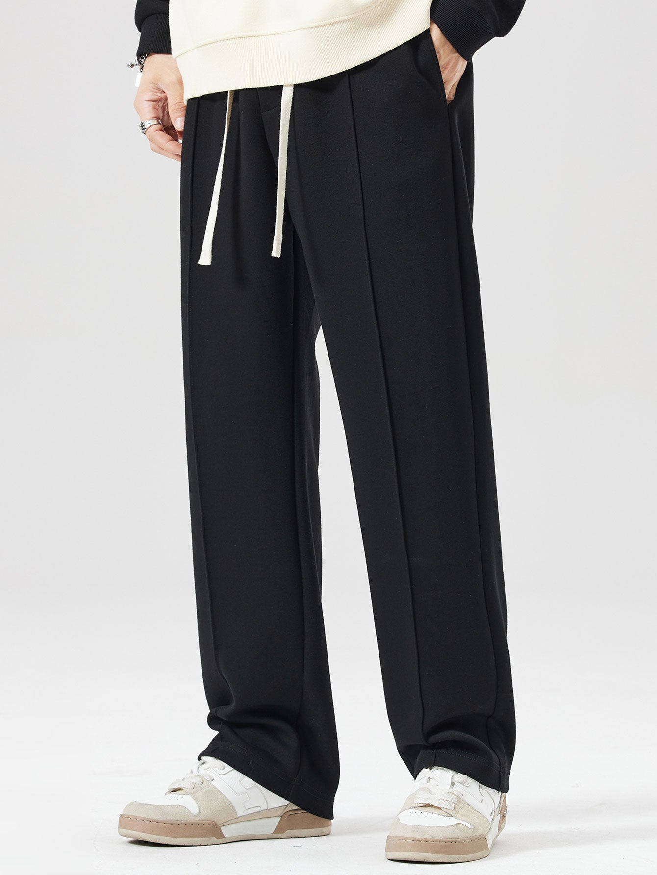 Relax Fit Ghost Drinking Coffee Print Contrast Polo Sweatshirt & Straight Leg Pleated Pintuck Sweatpants