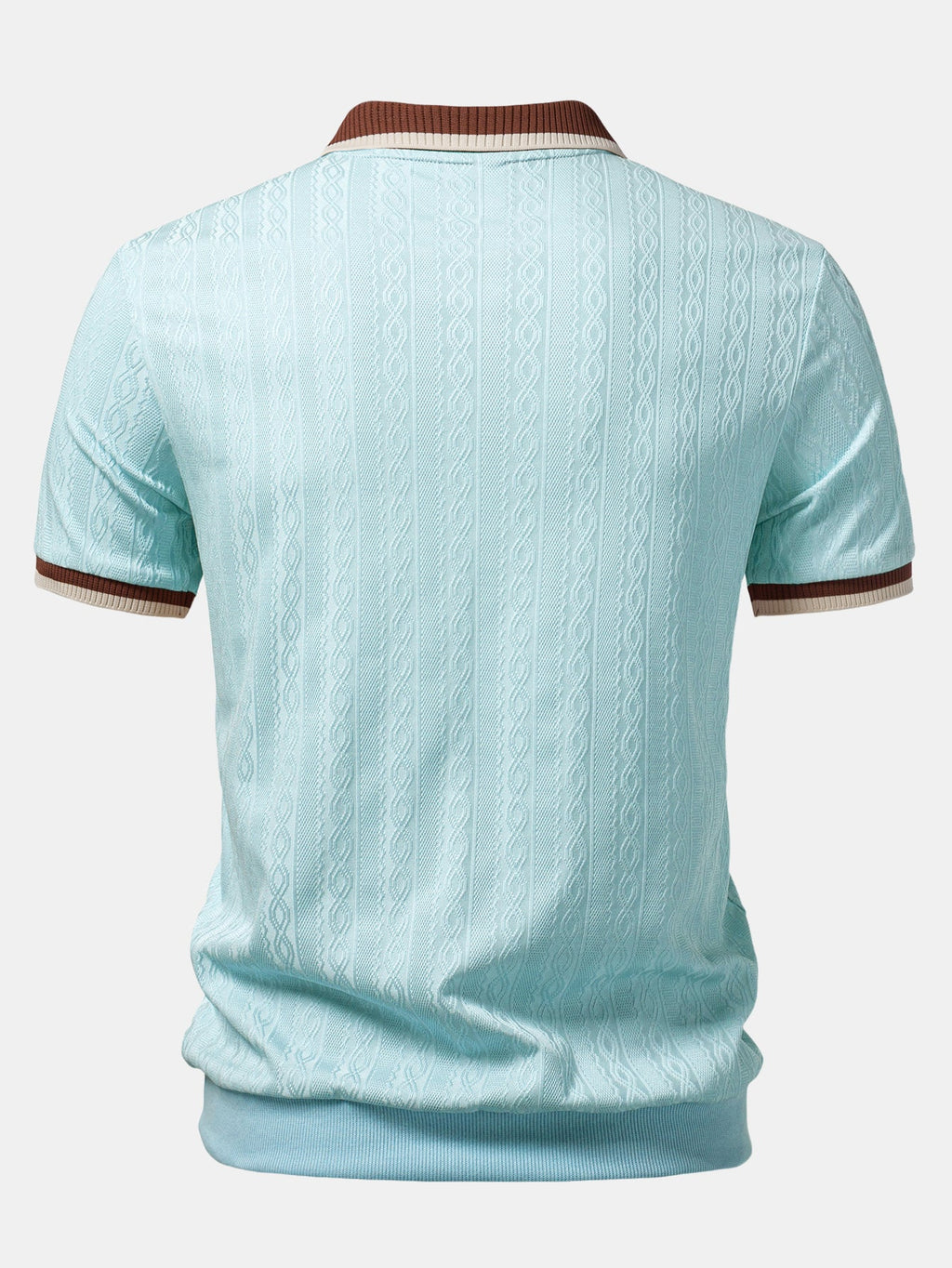Contrast Trim Textured Zipper Knit Polo & Elastic Waist Chino Shorts