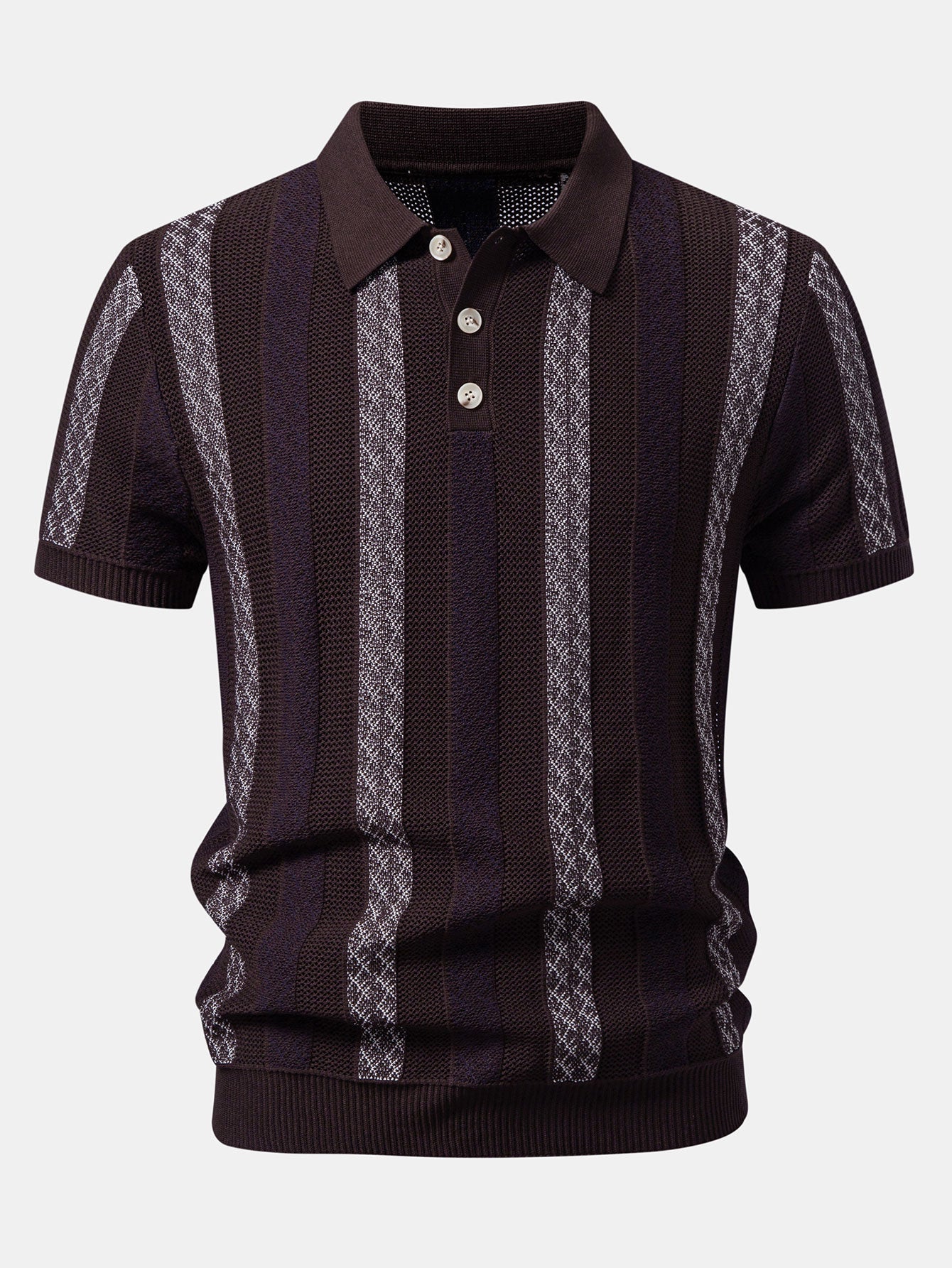 Striped Textured Knit Polo & Slim Fit Tapered Trousers