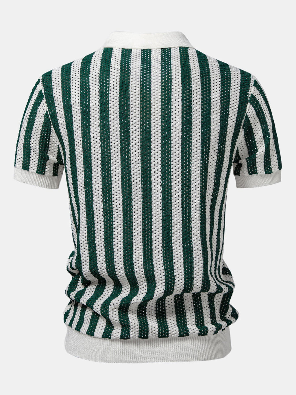 Stripe Johnny Collar Open Knit Polo & Straight Leg Linen Pants