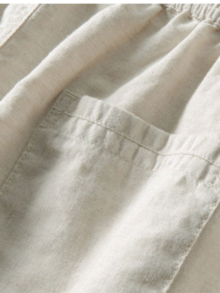 Short Sleeved Waffle Polo & Straight Leg Linen Pants