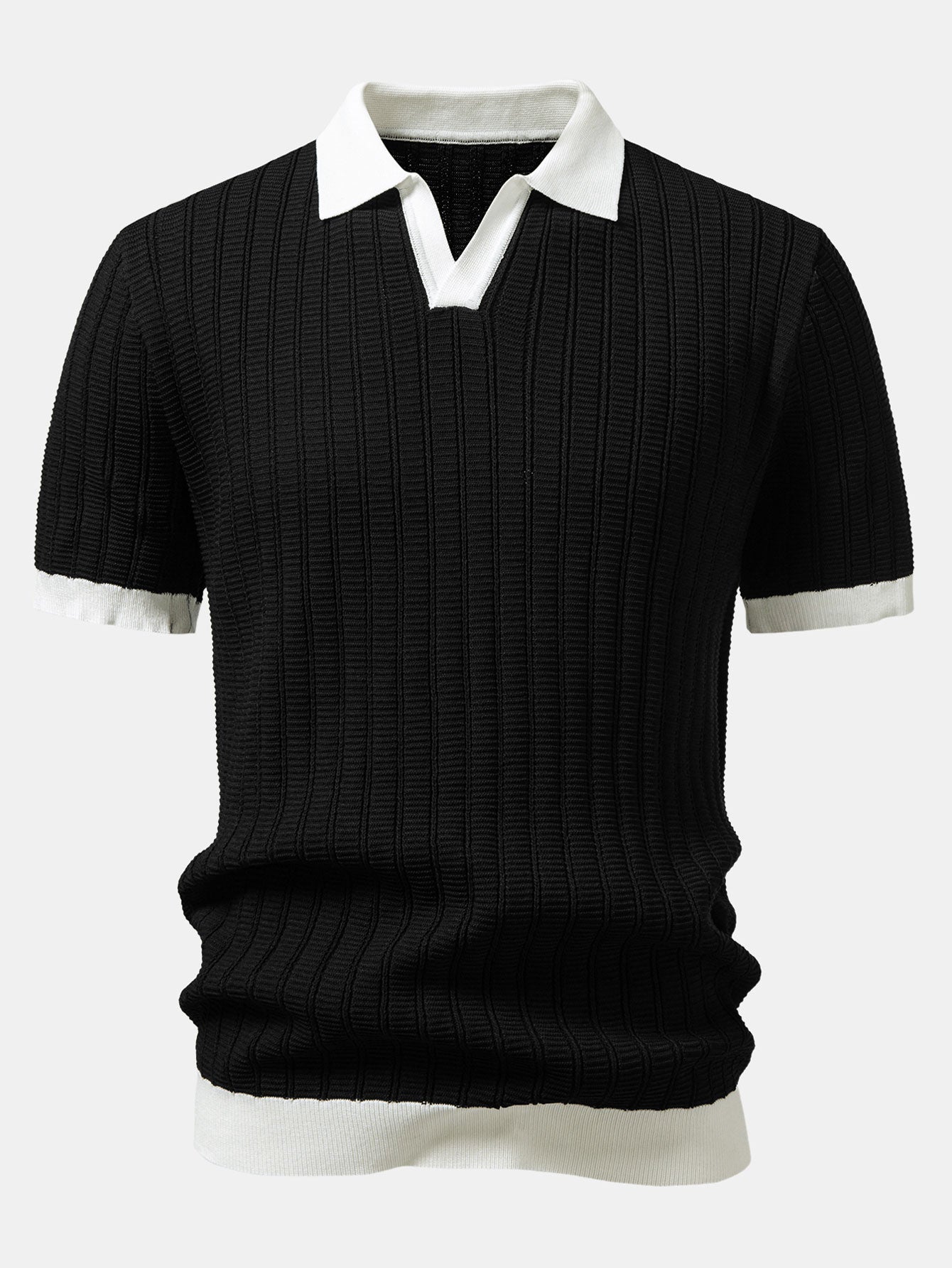 Contrast Textured Johnny Collar Knit Polo & Slim Fit Tapered Trousers