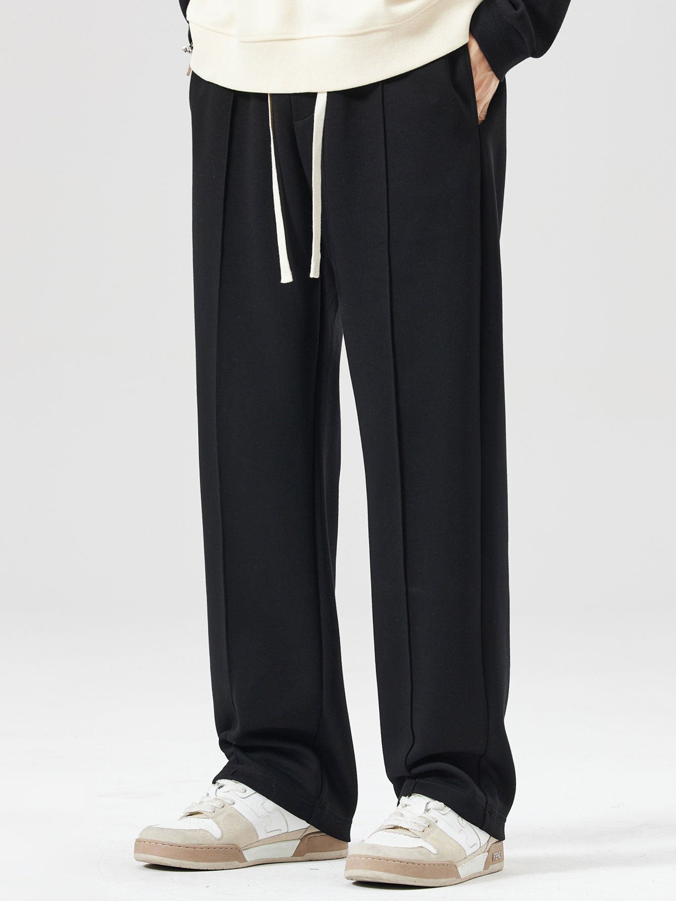 Relax Fit Ghost Drinking Coffee Print Contrast Polo Sweatshirt & Straight Leg Pleated Pintuck Sweatpants