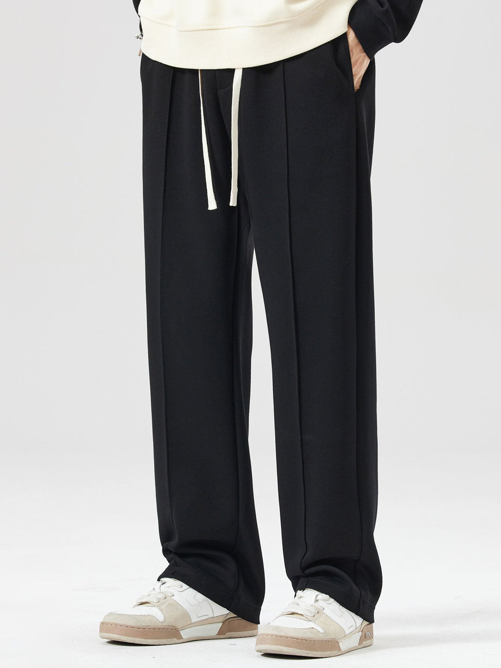 Relax Fit Line Dachshund Print Contrast Polo Sweatshirt & Straight Leg Pleated Pintuck Sweatpants
