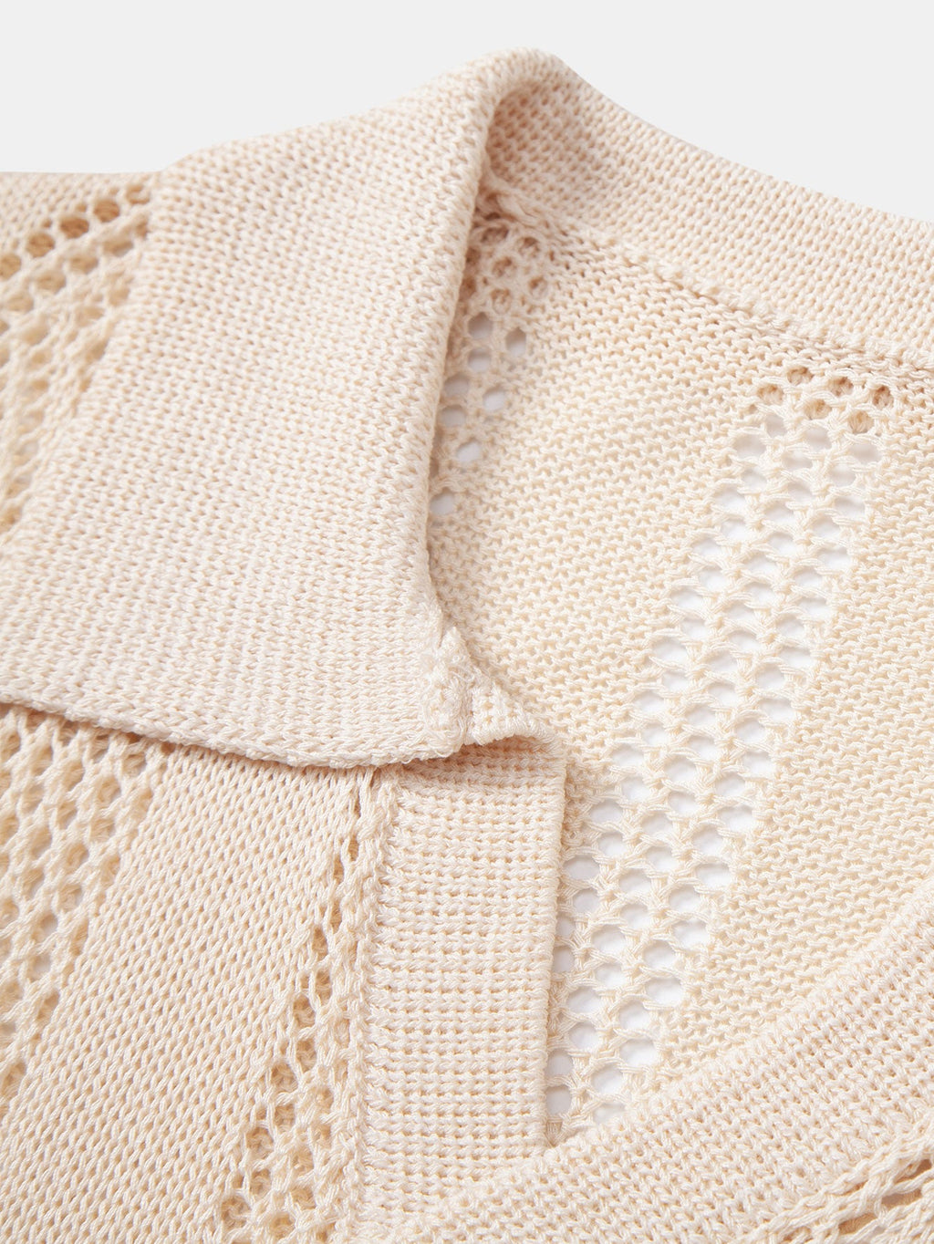 Relax Fit Geometry Crochet V Neck Knit Polo & Straight Leg Linen Pants