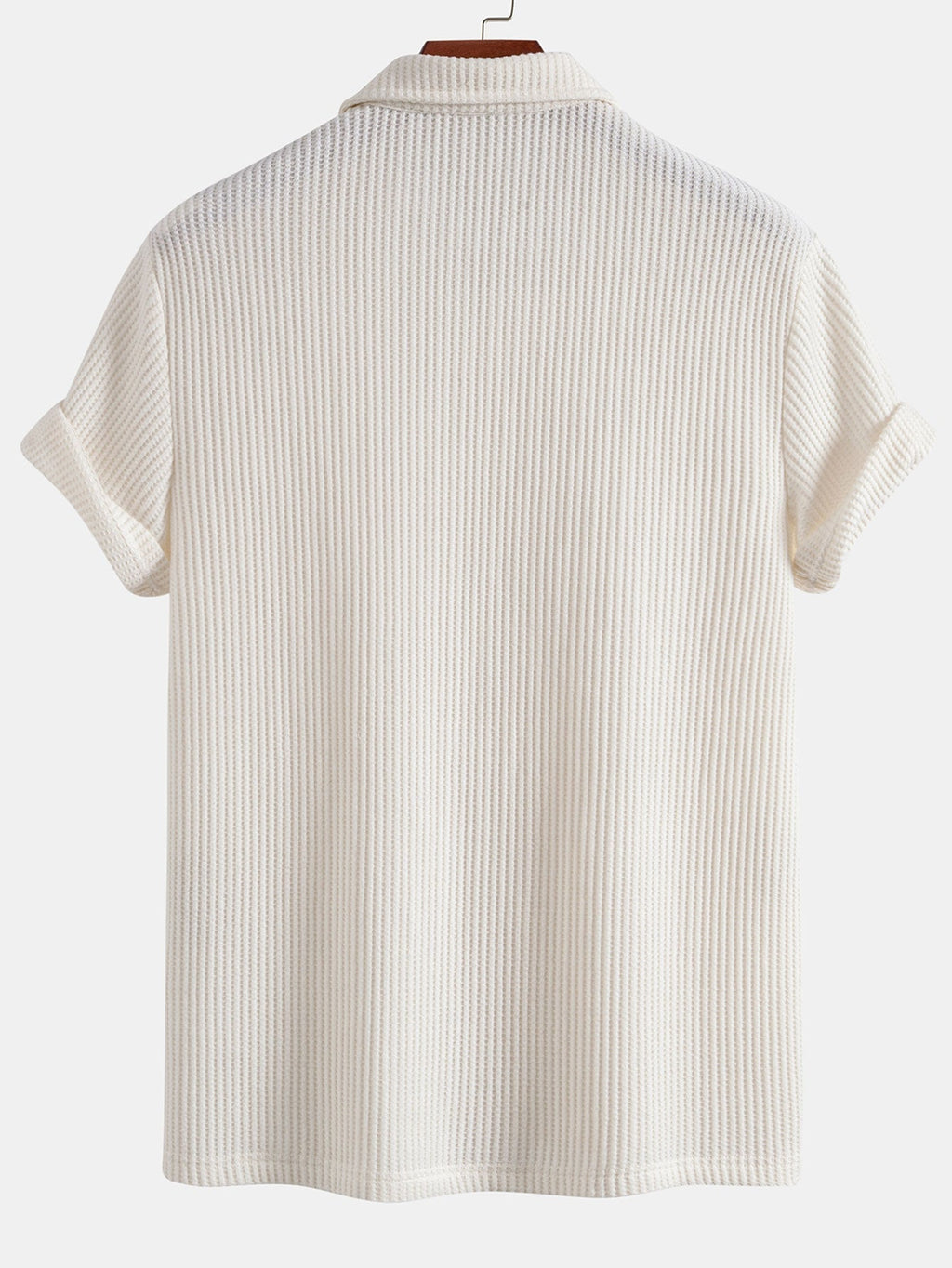 Short Sleeved Waffle V-neck Polo & Drawstring Knitted Waffle Shorts