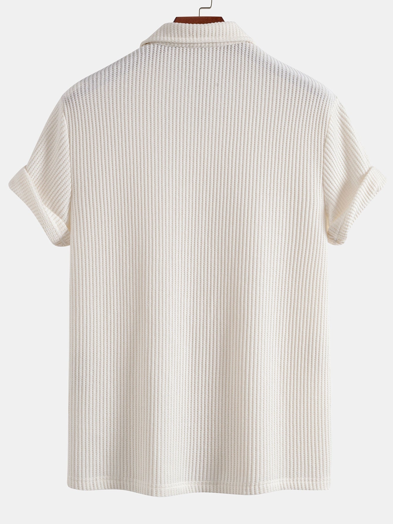 Short Sleeved Waffle V-neck Polo & Drawstring Knitted Waffle Shorts