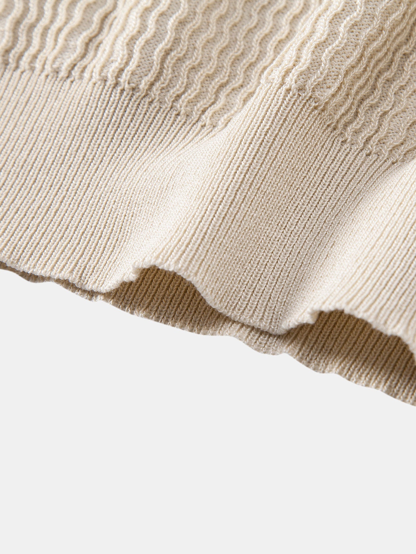 Wave Jacquard Knit V Neck Polo Shirt & Cotton Chino Shorts