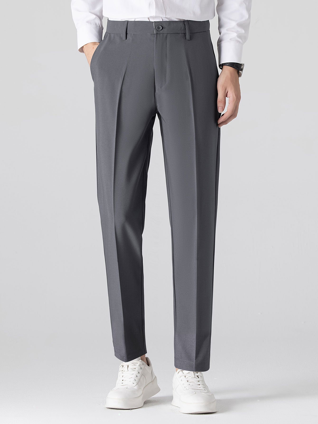 Striped Textured Knit Polo & Slim Fit Tapered Trousers