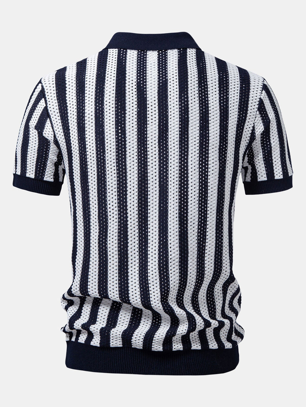 Stripe Johnny Collar Open Knit Polo & Straight Leg Linen Pants