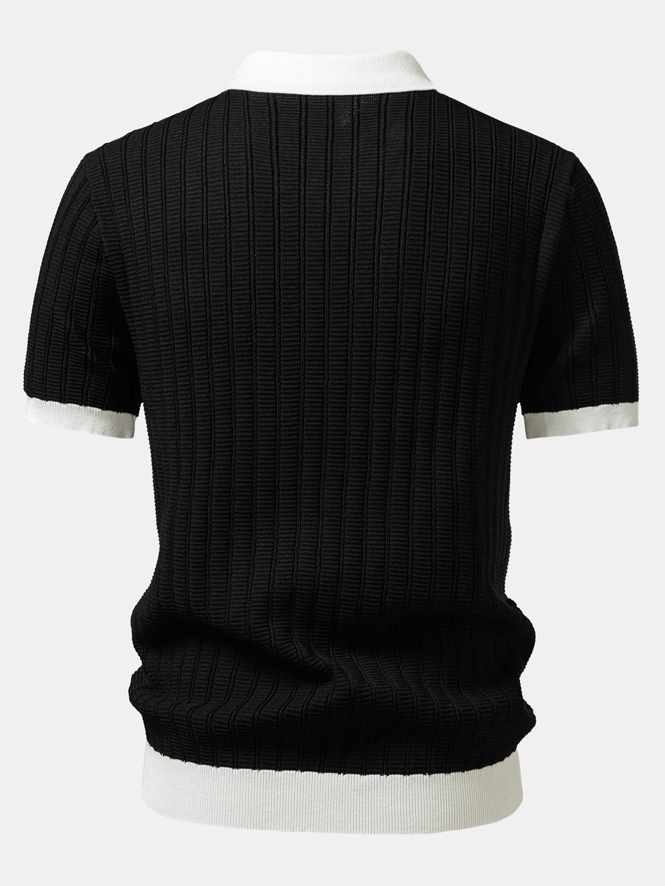 Contrast Textured Johnny Collar Knit Polo & Crinkle Textured Straight Leg Pants