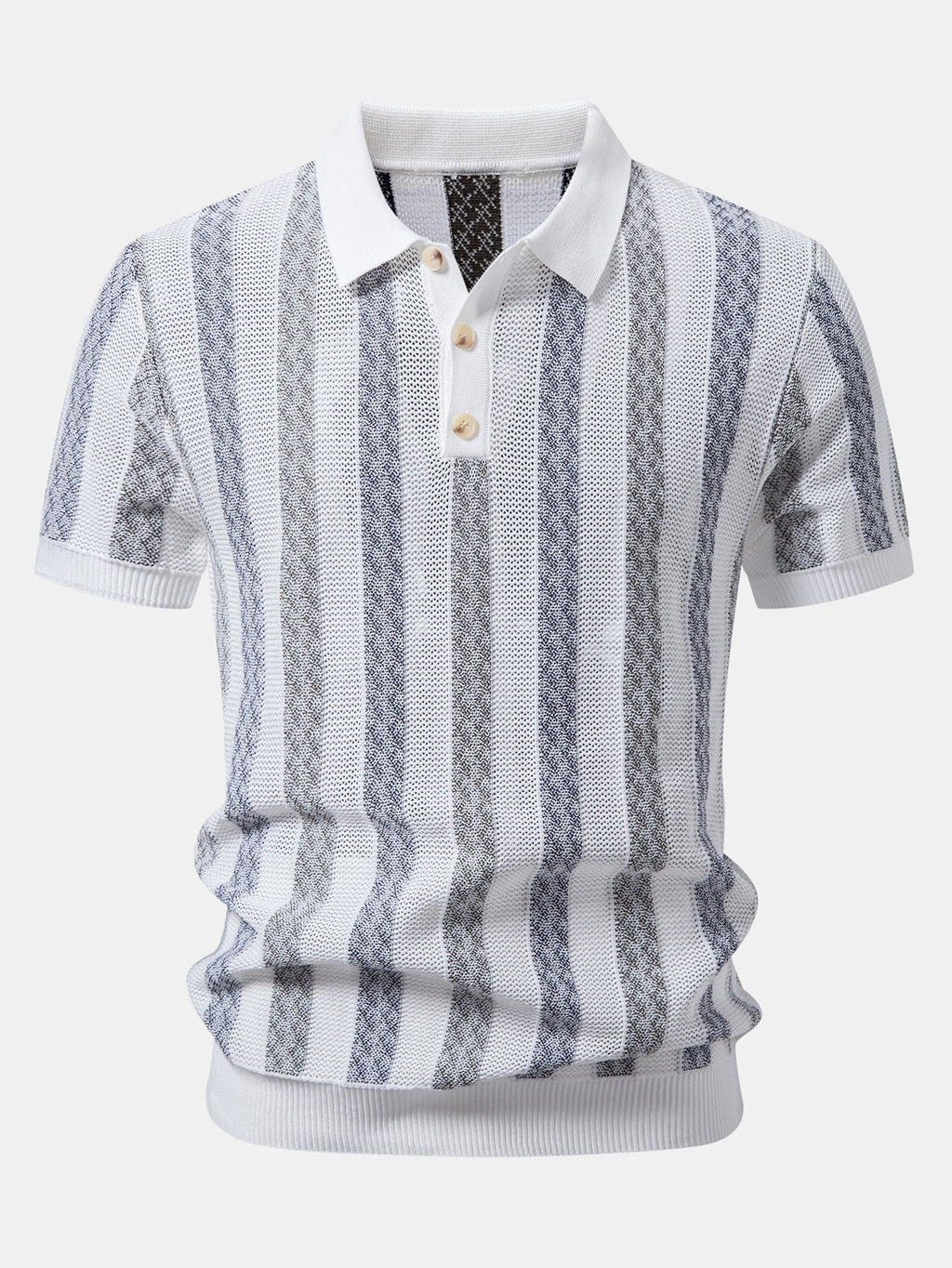 Striped Textured Knit Polo & Slim Fit Tapered Trousers