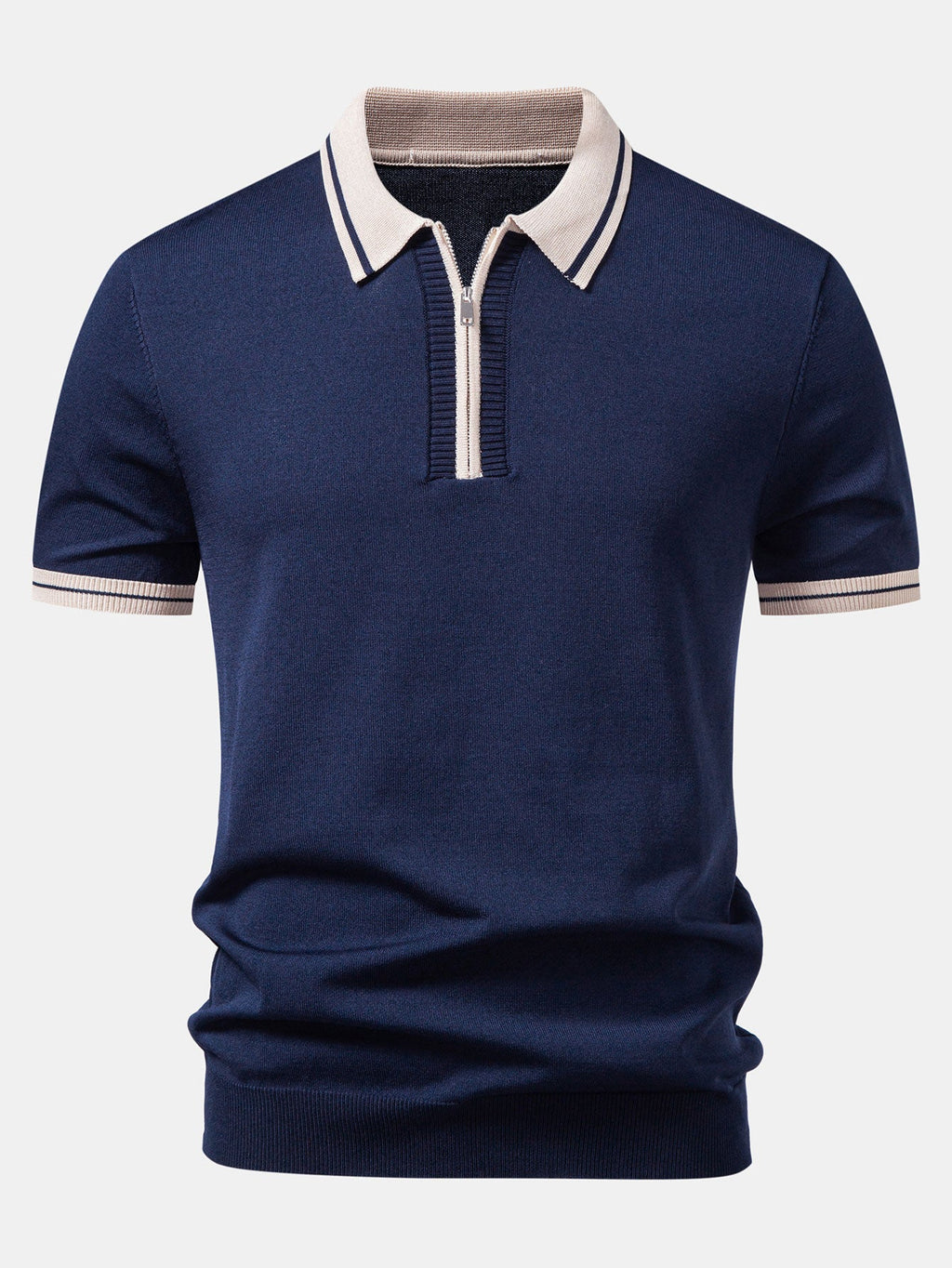 Contrast Trim Zipper Knit Polo & Slim Fit Tapered Trousers