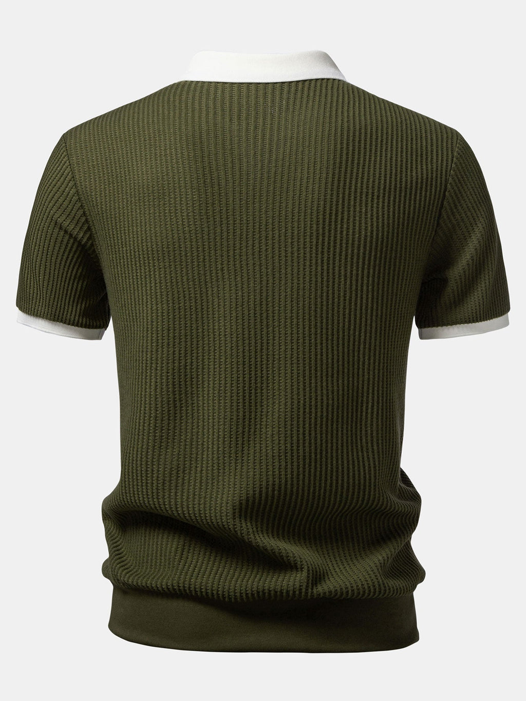 Contrast Knit Waffle Johnny Collar Polo & Drawstring Knitted Waffle Pants