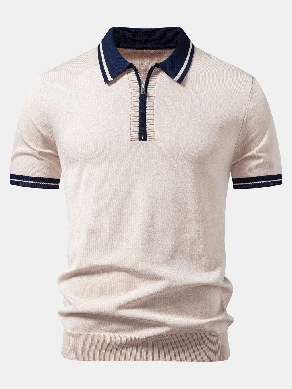 Contrast Trim Zipper Knit Polo & Slim Fit Tapered Trousers
