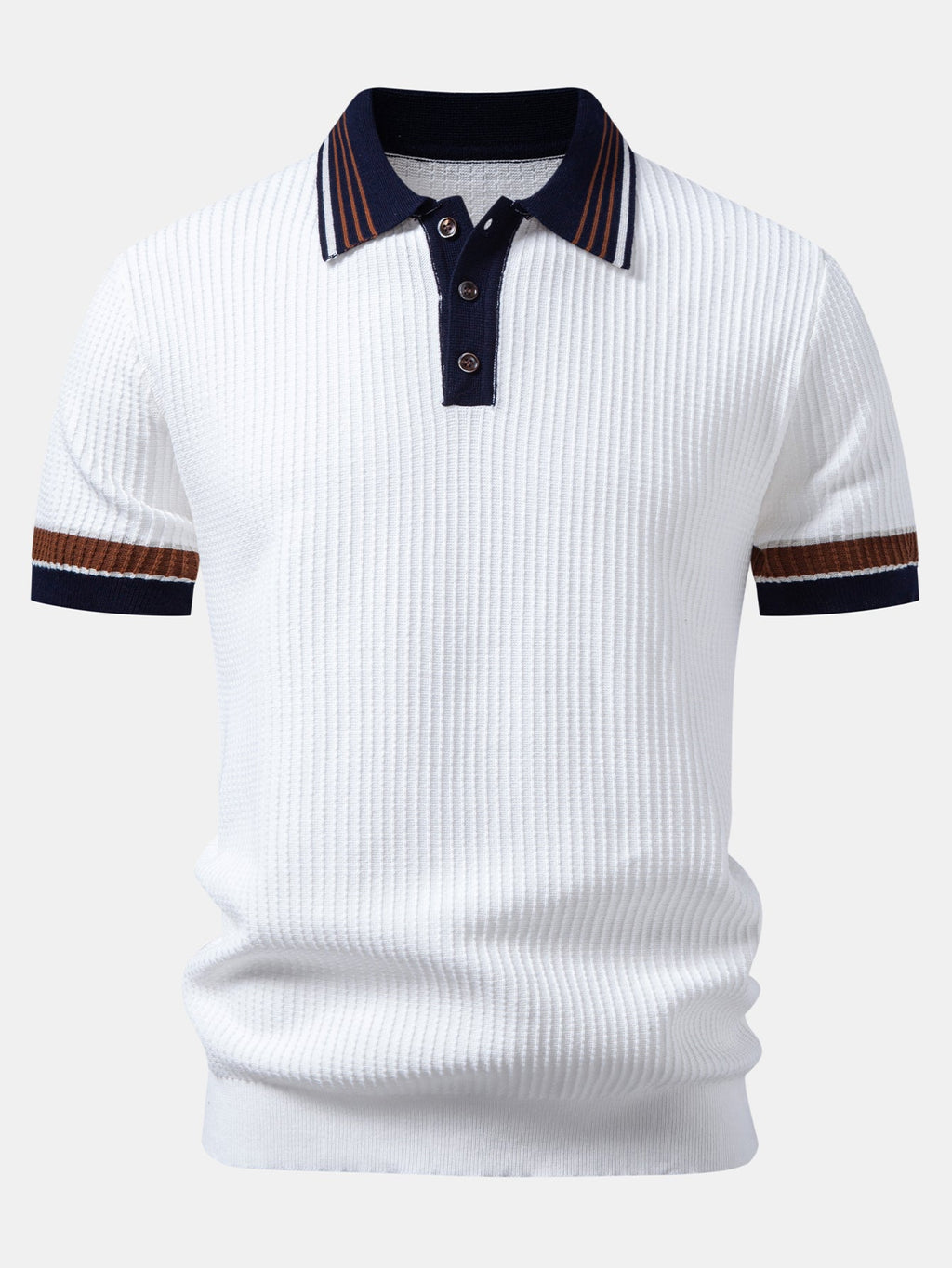 Contrast Stripe Trim Waffle Knit Polo & Slim Fit Tapered Trousers