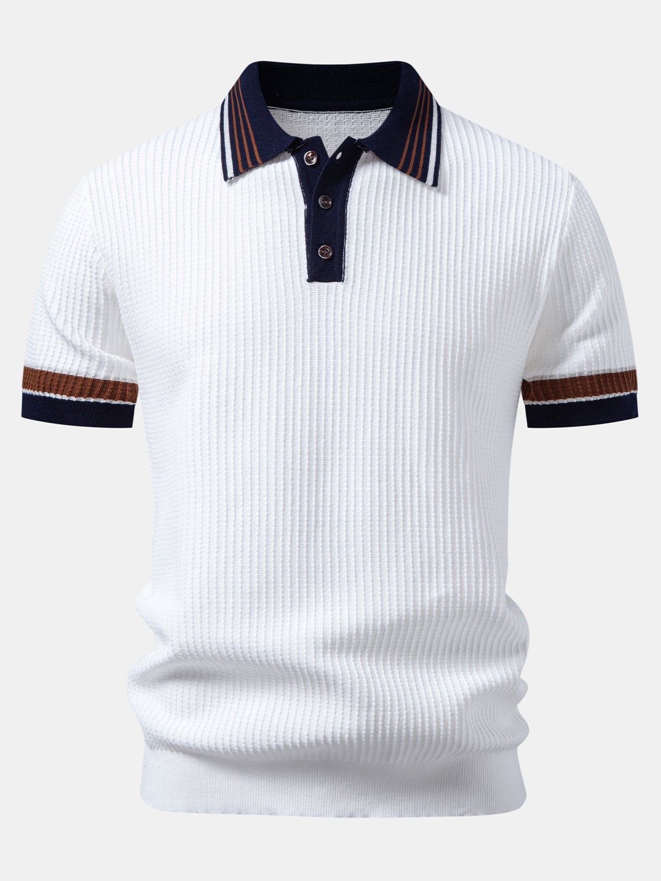 Contrast Stripe Trim Waffle Knit Polo & Slim Fit Tapered Trousers