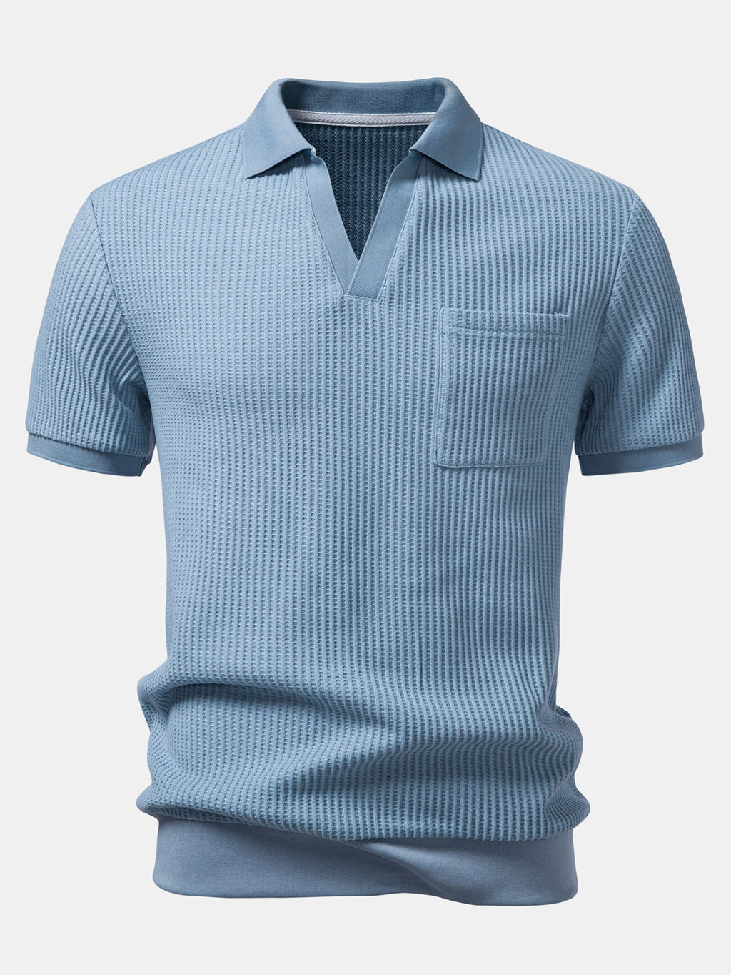 Waffle Johnny Collar Polo With Pocket & Slim Fit Tapered Trousers