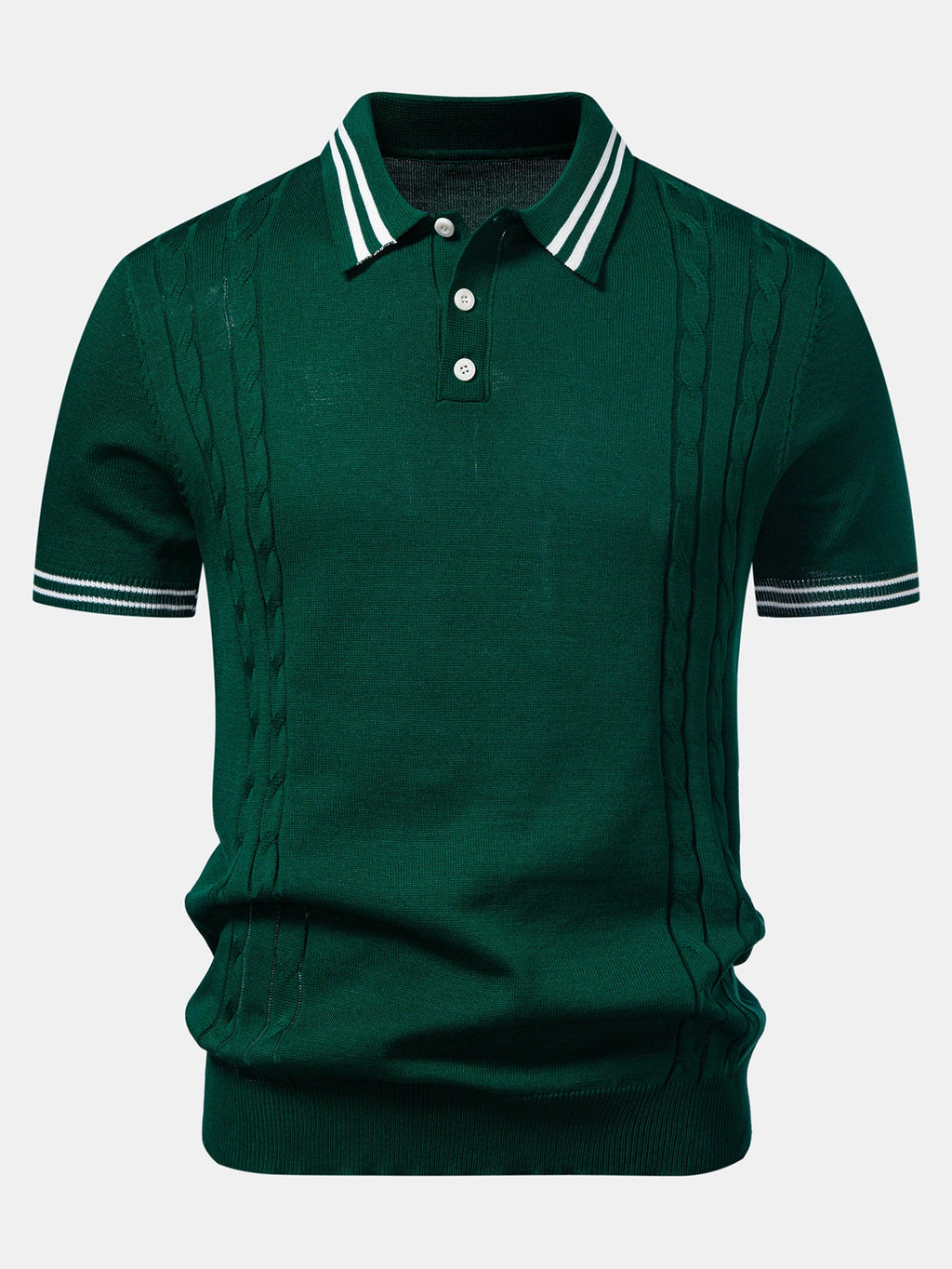 Contrast Trim Twisted Jacquard Knit Polo & Slim Fit Tapered Trousers