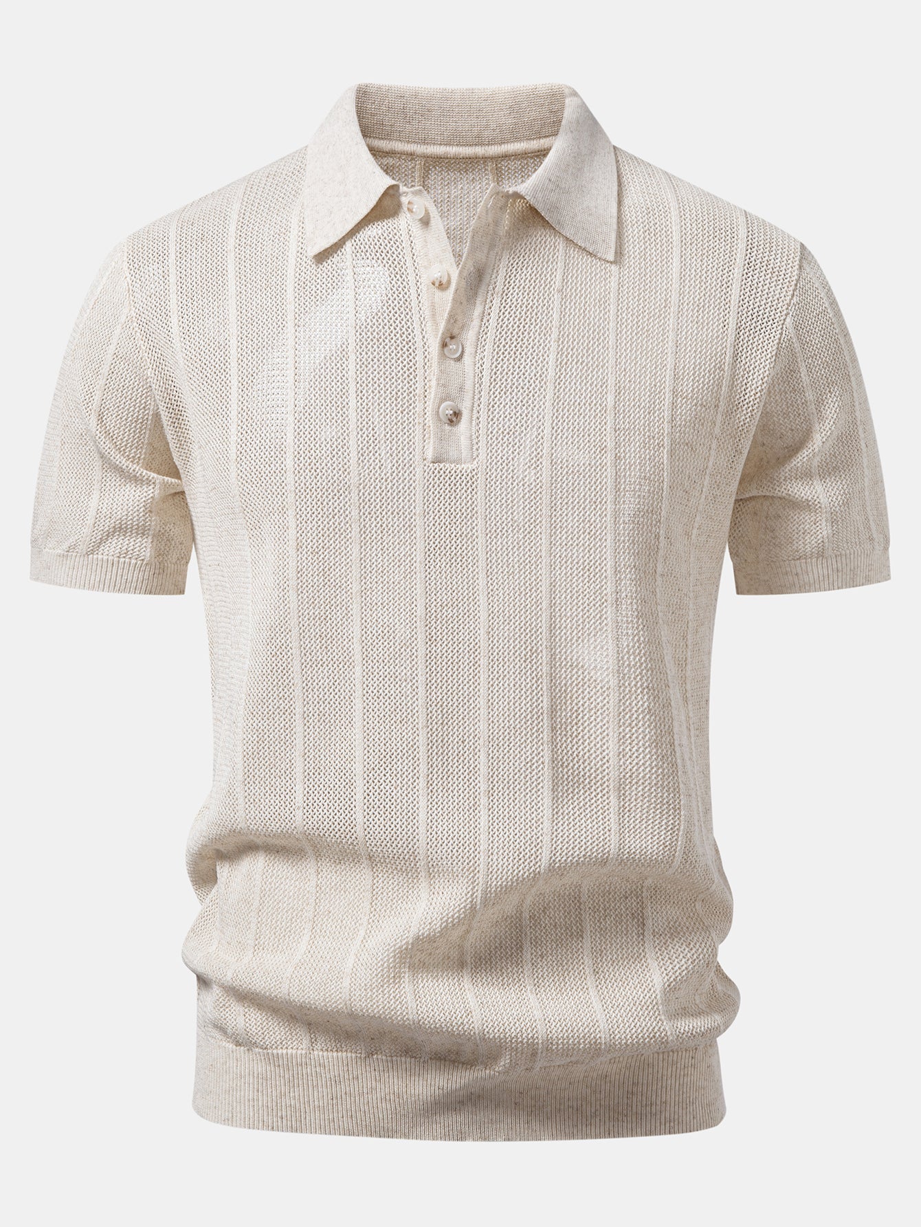 Linen Stripe Open Knit Polo & Straight Leg Linen Pants