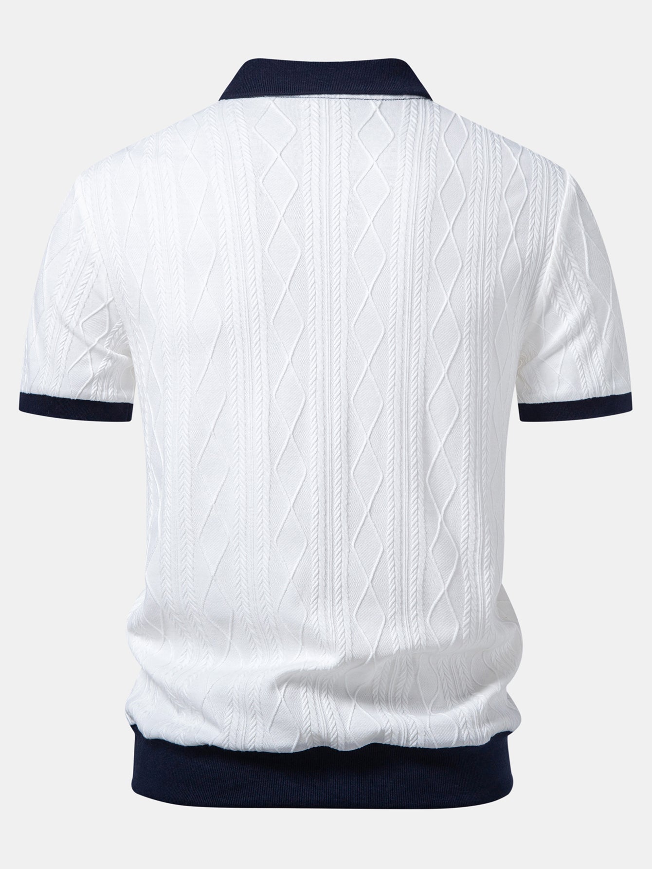 Contrast Geometry Jacquard Knit Polo & Straight Leg Ribbed Pants