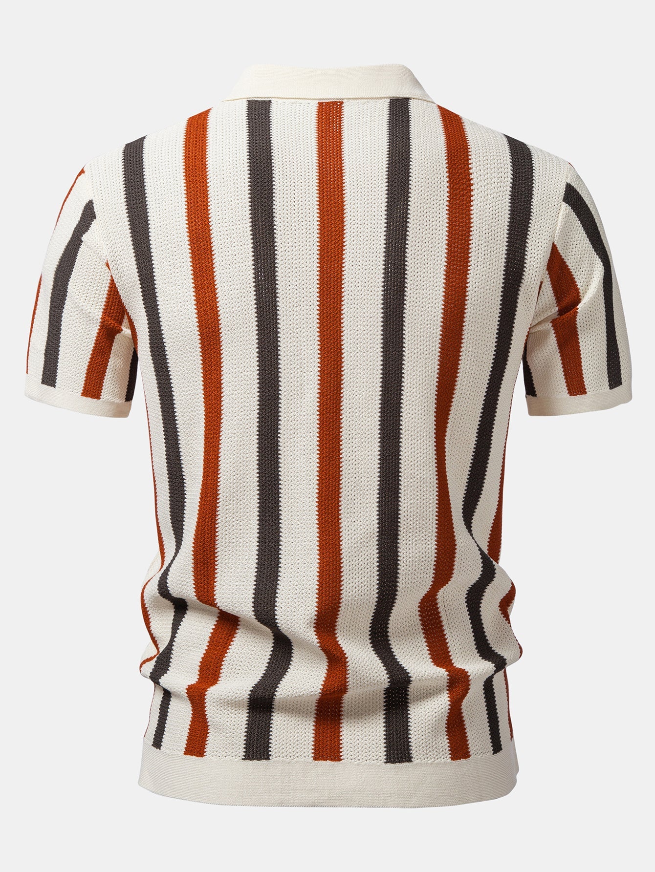Striped Knit Johnny Collar Polo & Straight Leg Linen Pants