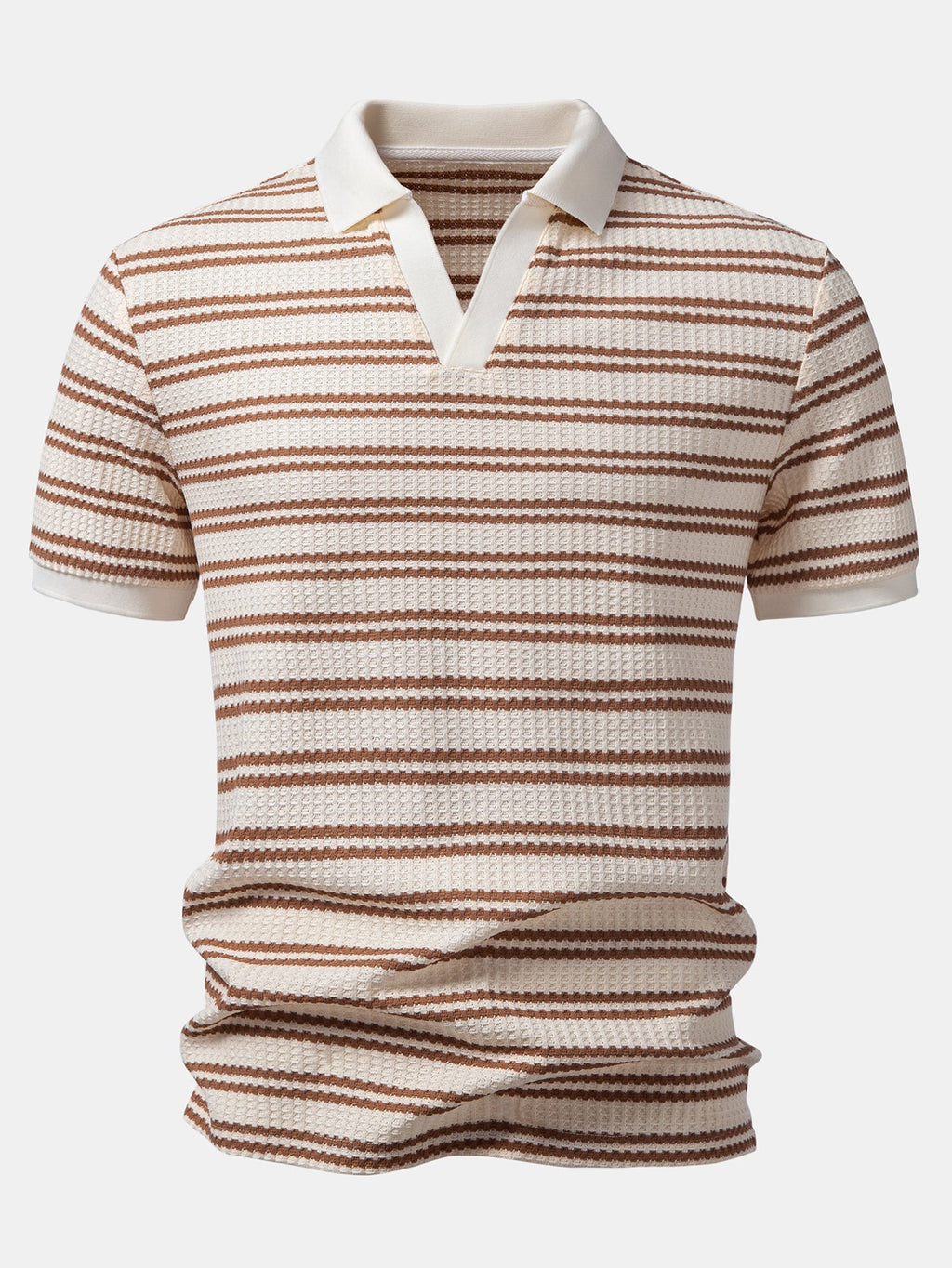Stripe Waffle Johnny Collar Polo & Straight Leg Linen Pants