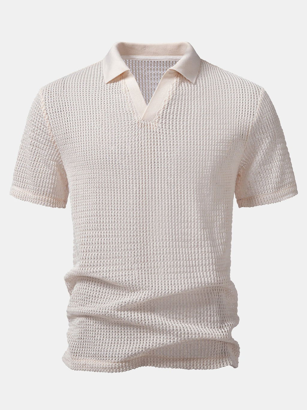 Relax Fit Crocheted V Neck Polo & Straight Leg Linen Pants