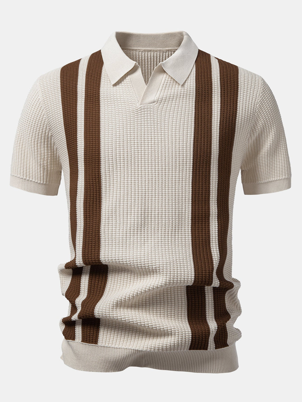 Stripe Johnny Collar Knit Polo & Slim Fit Tapered Trousers
